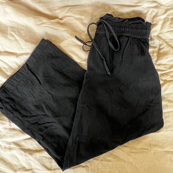 Black Cotton Linen Blend Cropped Pant Size XS - Picture 1 of 5